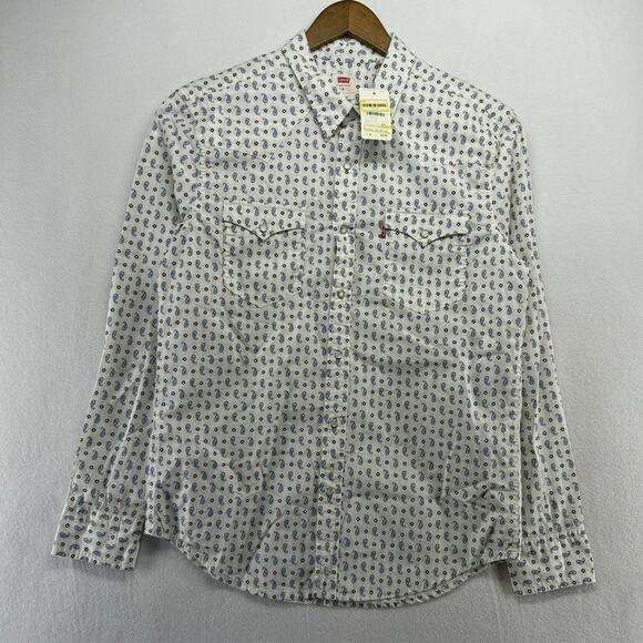 Levis Shirt men's Medium White Western Pearl Snap Cowboy Rancher Geometric NEW - Picture 2 of 10